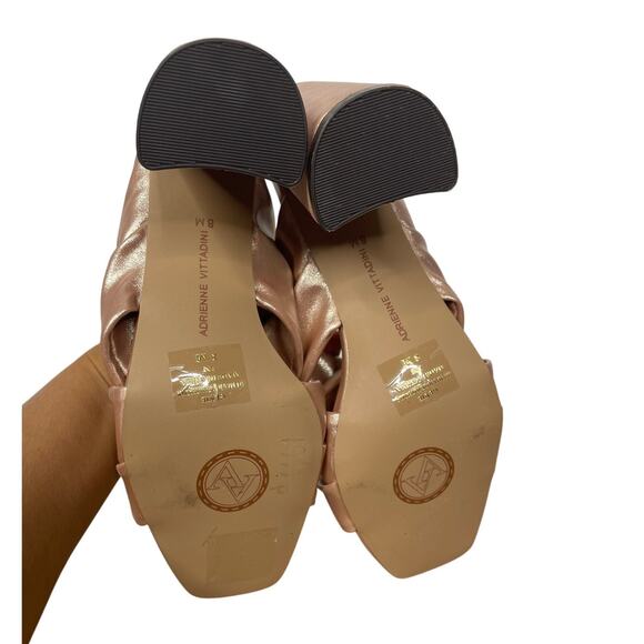 Adrienne Vittadini Sandals Pink Shimmer Faux Leather Block High Heel Mules 8 - Picture 8 of 8